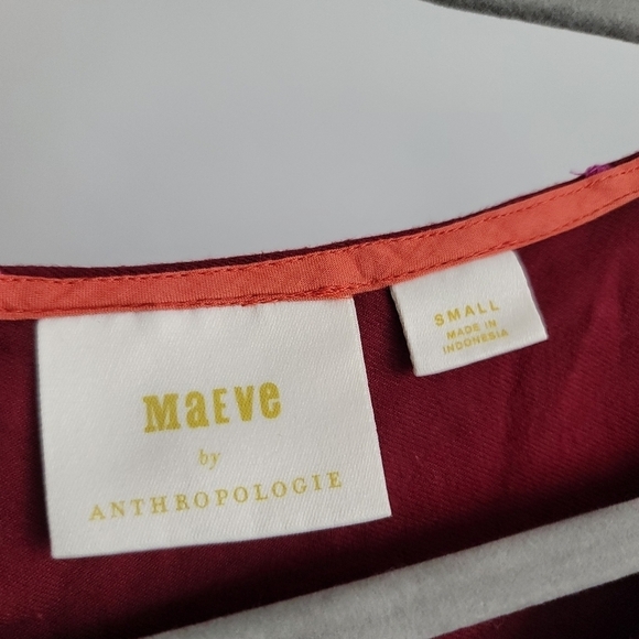 Anthropologie Maeve Small Burgundy Embroidered Polka Dot Shirt Top - Picture 3 of 7